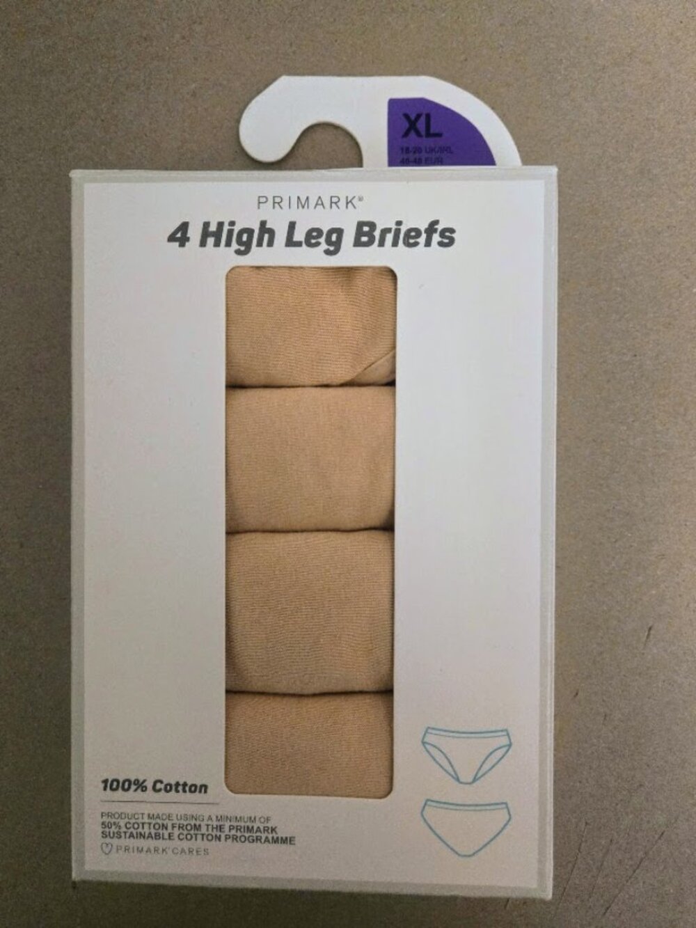 Primark beige cotton women's underwear high leg NIB‎ Size XL